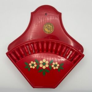 Vintage Red German Coffee Filter Holder Wall Pocket Mid Century Floral Decor